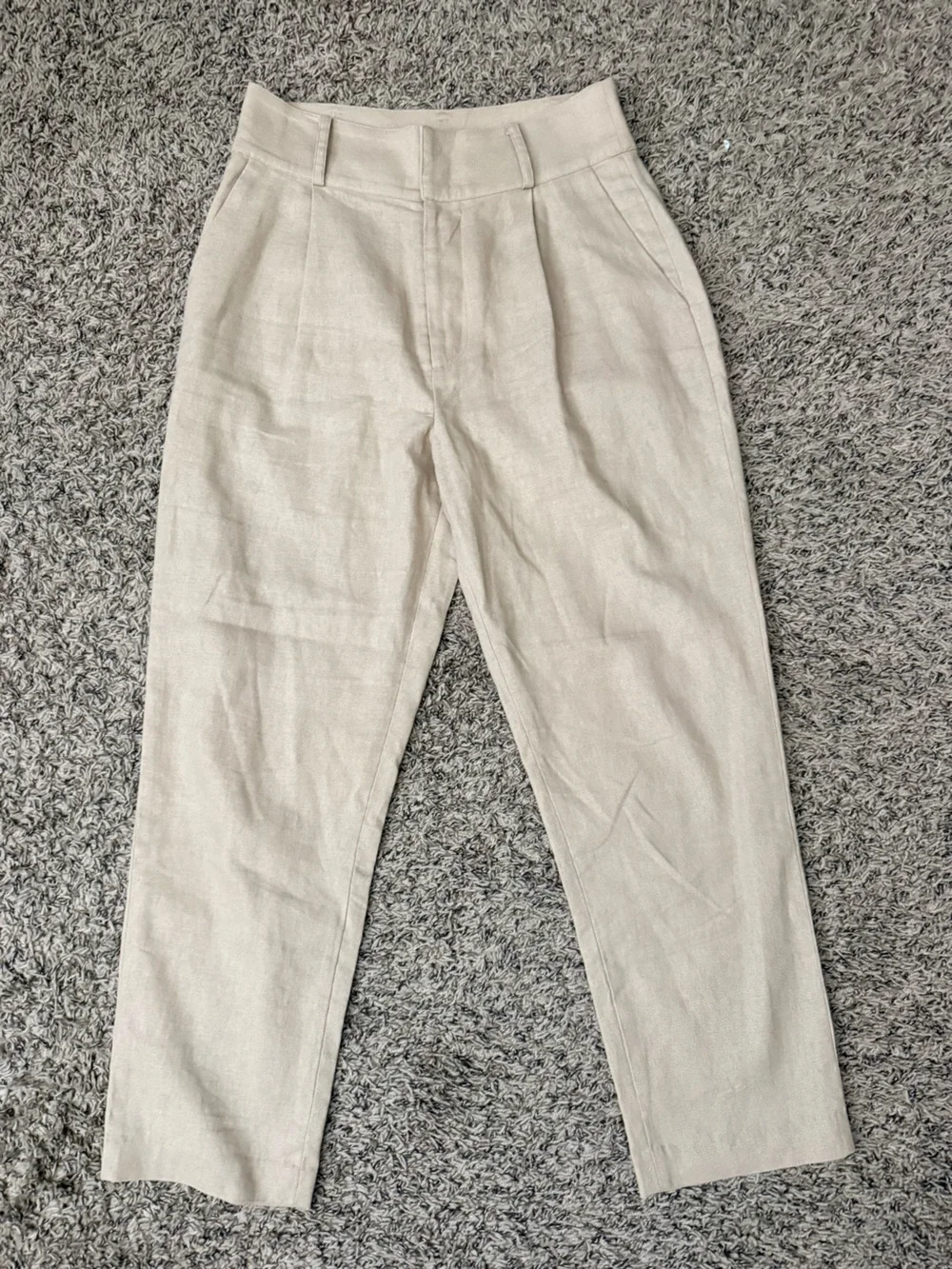 Anine Bing Linen Blend Beige High-Waist Paperbag Trousers - Size 36